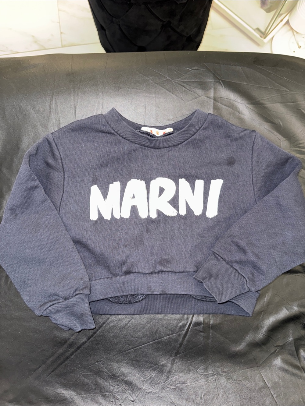 Marni Navy Cropped Logo Sweatshirt with White Graphic